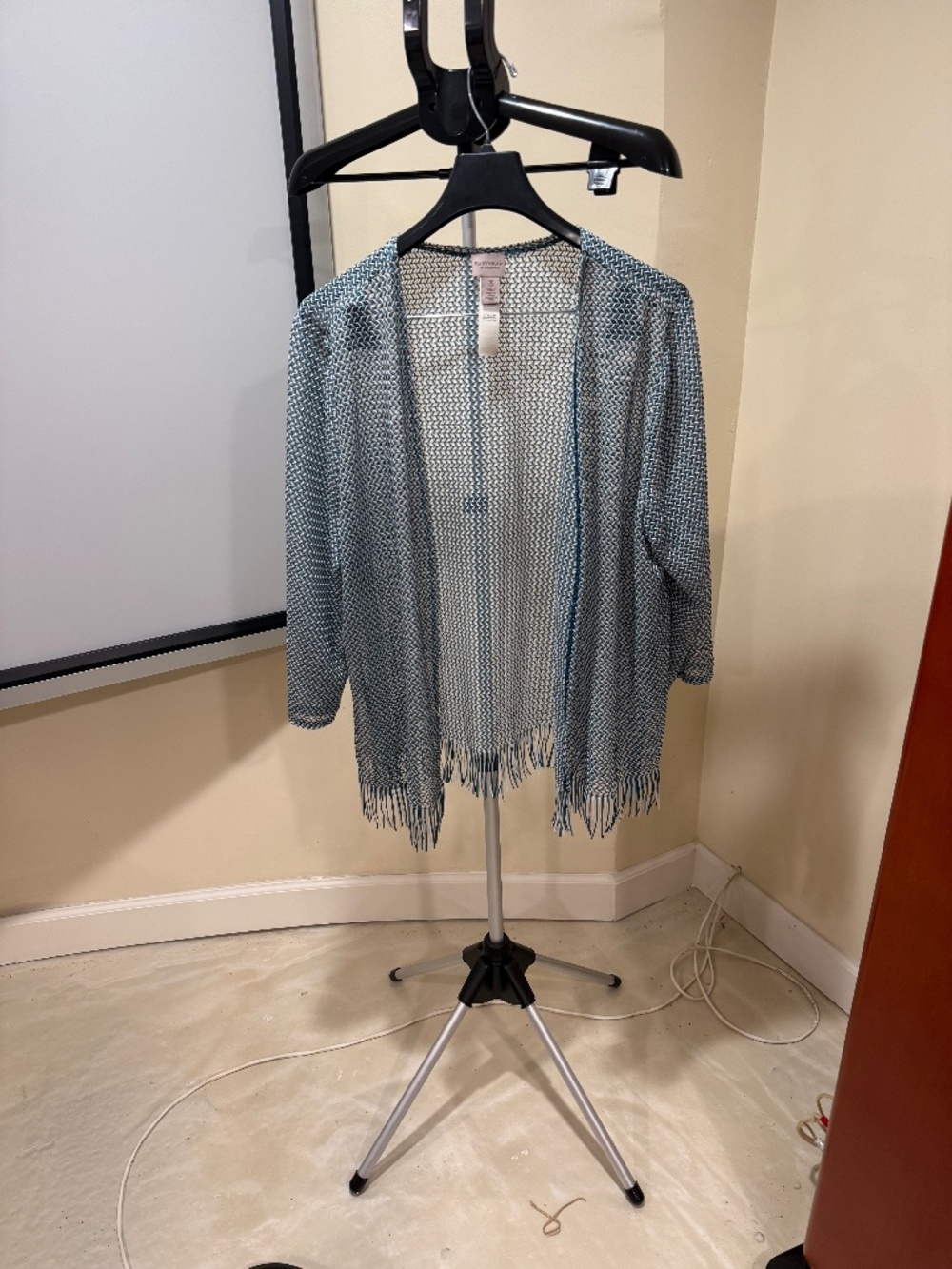 Teal Net Cardigan with fringes